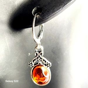 Silver Huggie Amber Earrings Amber Drop Earrings NWT Gift Ideas